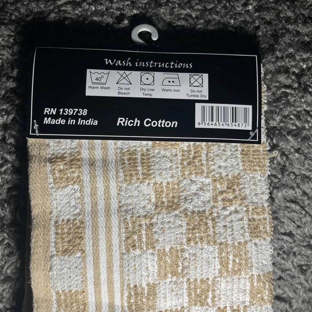 Kitchen King Kitchen Towel Organic Cotton 16x 24 Tan White‎ Checkered Hang Strap
